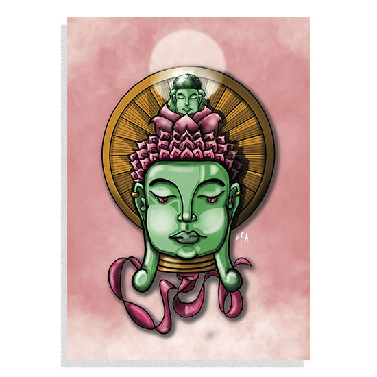 Buddha thaïlandais vert d’eau – visage paisible et triple couronne