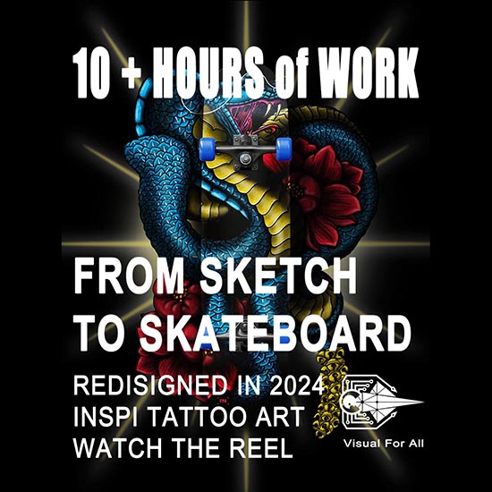 dix heures de travail au cumul pour faire cette illustration skate avec ornement du serpent . 