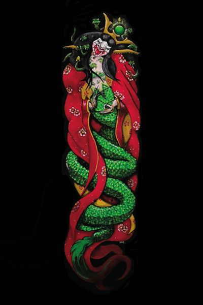 photo du dessin pour une planche de skat = la chimère à l'acrylique